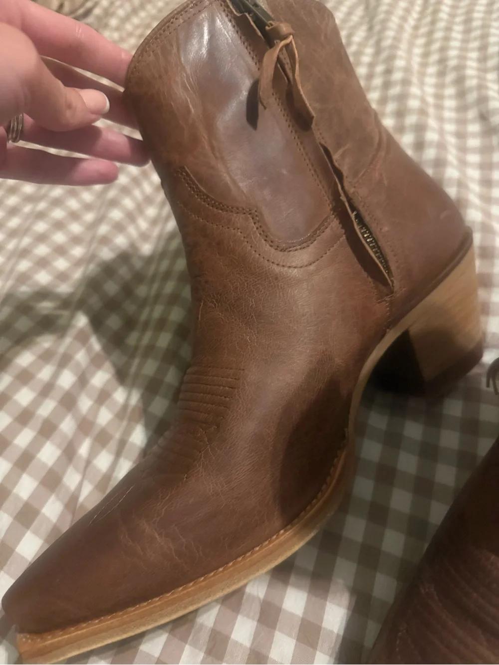 Tecovas Tan Leather Pointed Toe Ankle Booties